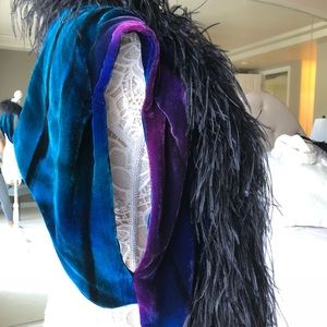 Velvet and ostrich vest jacket
